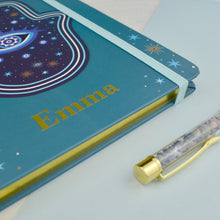 Load image into Gallery viewer, Custom Hamsa Notebook &amp; Crystal Pen Set – Personalised Gratitude Diary and Planner
