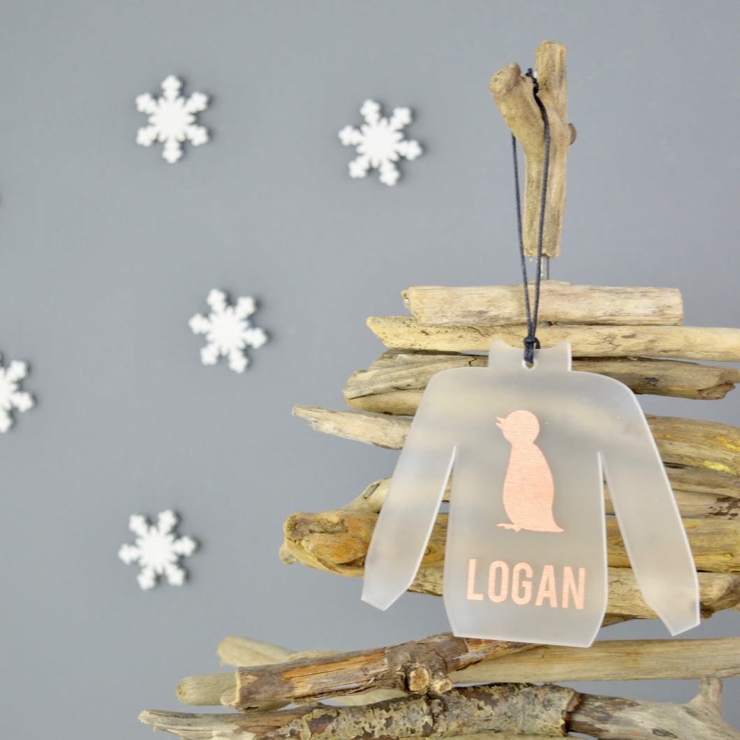 Personalised Penguin Christmas Jumper Bauble - Not a Jewellery Box