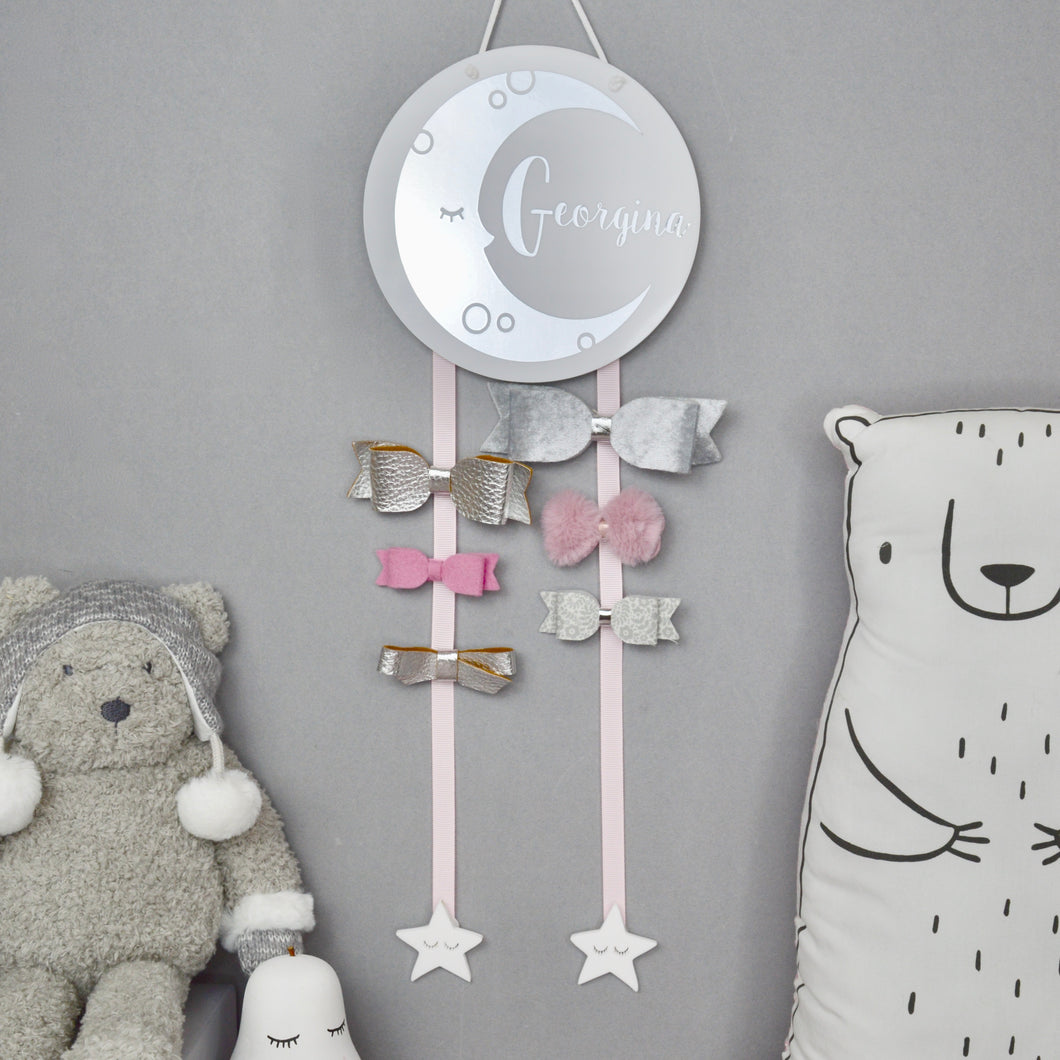 Personalised Moon and Star Hair Bow Holder - Metallic