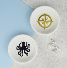 Load image into Gallery viewer, Mini Cufflink Dish - Nautical Collection - Octopus or Compass - Not a Jewellery Box
