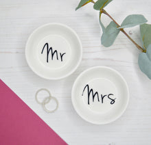 Load image into Gallery viewer, Mr &amp; Mrs Wedding Ring Dish Set - Not a Jewellery Box
