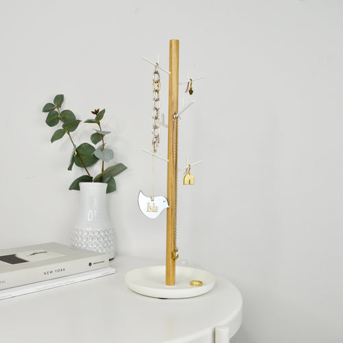 Personalised Scandi Jewellery or Earring Stand - White and Wood - Not a Jewellery Box
